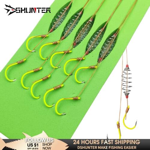 5Pcs/Set Double-Hook Fishing Line Steel Barbed Carp Hooks Bait PE Line Carp Fishing Anzol Accessory Anti-Winding Feede Accessory