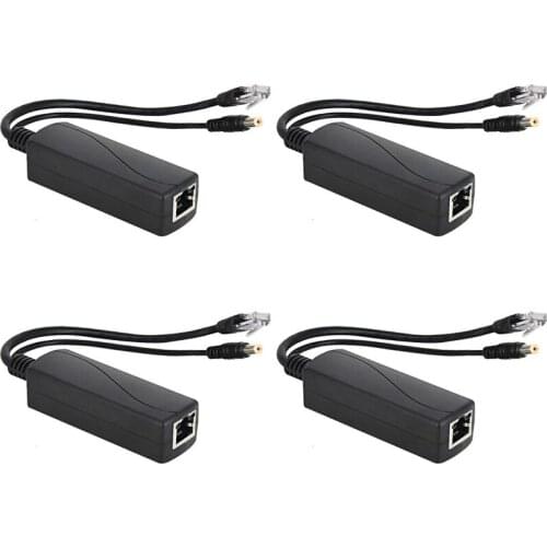 4 Pieces of Power Supply 12V POE SPLITTER Adapter Injector 10/100 Mbps DC 12V Output, in Line with IEEE 802.3 AF