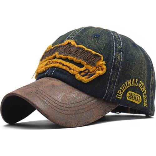 Hot Sale Mens Baseball Caps Embroidery Letters Diamond Denim Stitching Old Washed Cotton Summer Male Outdoor Sports Sun Hat