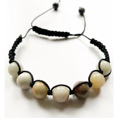 Bhuann Natural Amazonite Stone Round Beads 8mm Bracelet Black Cord Bracelet Adjustable Handmade Knotted Bracelet Men Women 1pc