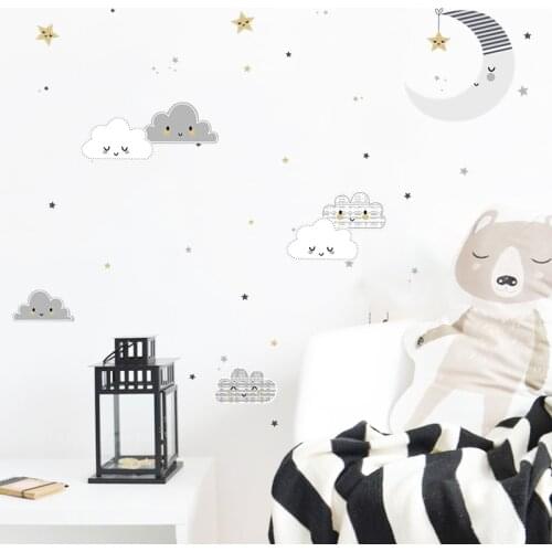 Kids room decor baby room naklejki na sciane dla dzieci muraux vinilo pared infantil cute Cartoon cloud moon muursticker