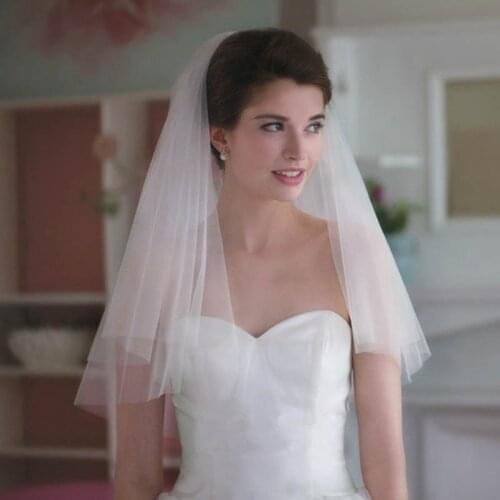 Simple Bridal Veil 2 Layer Tulle Veils With Comb Short Bride Veil Cut Edge White Ivory Veil Wedding Accesories