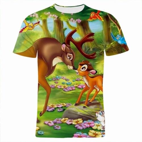 Bambi Mens t shirt Summer 3D Print New Fashion Boy Girl Child Short sleeve shirts Harajuku Male Women Kids Oversized t-shirt