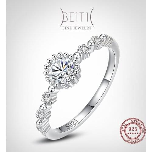 Beitil Classic Round Clear Zircon Fashion Finger Ring For Women Classic Luxury 925 Sterling Silver Fashion Jewelry