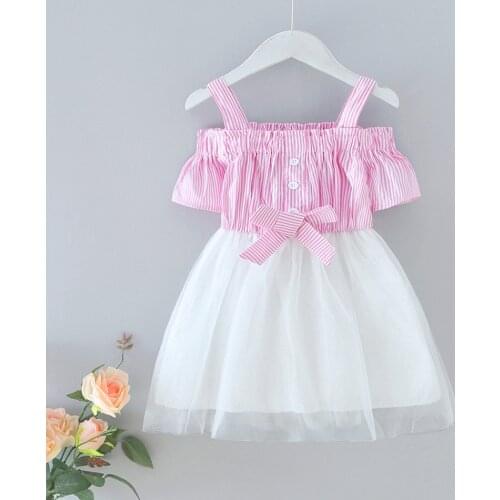 Summer Dresses For Girls Denim Mesh Tutu Dresses Kids 2021 New Fashion Bow Sundress 1 2 3 4 5 6 Year Old