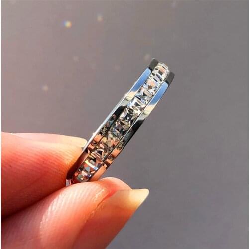 Cute Female Crystal Zircon Stone Ring Vintage Stainless Steel Wedding Rings Promise Gold Color Engagement Rings For Women