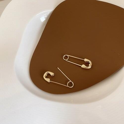 Minimalist Vintage Gold Color Metal Pin Earrings for Women Mujer Alloy Brooch Shape Statement Dangle Earrings Simple Jewelry