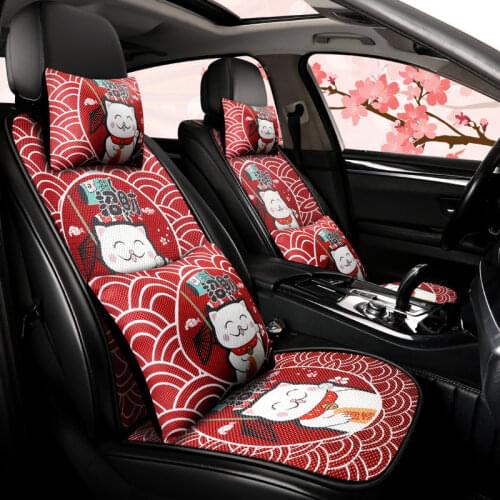 Cartoon Car Seat Cushion Cute Cat Back Seat Flexible Soft Cellular Mesh Cushion Breathable Backrest Cover Car Cool Pad Summer