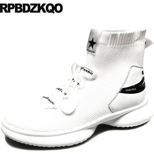 Comfortable high top 2018 Mens shoes black lace up stylish boots mesh booties short designer white sneakers trainer quality