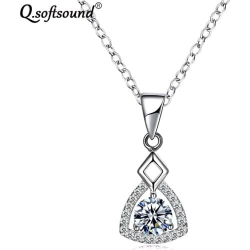 New Silver Color Triangle Pendant Necklace Women Shiny Hearts & Arrows CZ Stone Wedding Party Jewelry Bijoux Femme Joyas QN1100