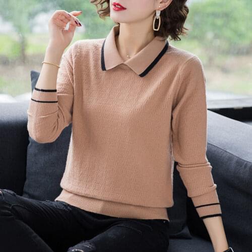 Autumn and winter new sweater 2021 fashion long-sleeved loose doll collar knitted bottoming shirt tops women casual all-match