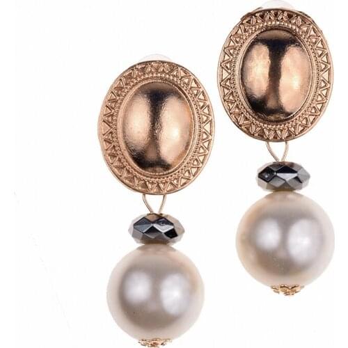 PPG&PGG ZA Multicolored Statement Golden Round Simulated-Pearl Drop Earrings For Women Dangle Christmas Gift Wedding Party