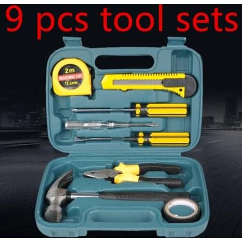 Family car dual-use 9PCS Hand Tool Set Multifunction Hardware Repair Tool Box With Screwdrive Knives Hammer Wire Pliers