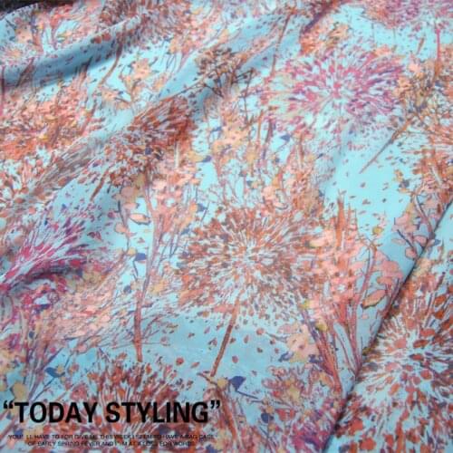 LEO&LIN Large Wide Light Blue Flower Silk Georgette Chiffon Clothing Fabric DIY Patchwork Tissue