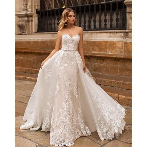 Vestido De Noiva Detachable Train Mermaid Wedding Dresses Sweetheart Neck Luxury Abito Da Sposa Tulle Robe De Mariee Sereia