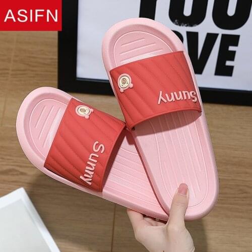 ASIFN Sunny Pig Cute Home Womens Slippers Men Slides Summer Cartoon Shoes Indoor Ladies Non-slip Comfortable 2021 New Slipper