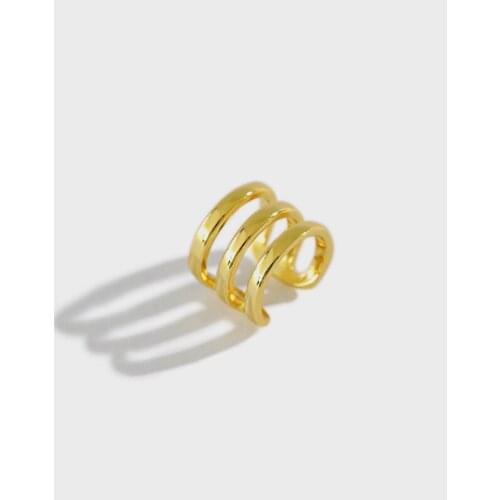 ONLY 1PC (No pierced) 8.7mm 18K Gold Authentic 925 Sterling silver 3 Rows/ Multi-Layered CLIP Earrings jEWELRY TLE1024