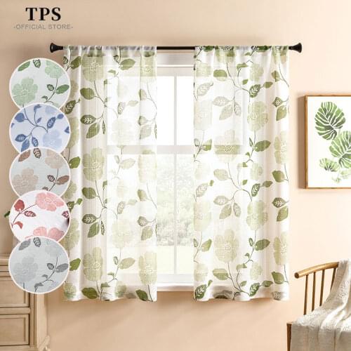 TPS Floral Printed Tulle Short Curtains Window Kitchen Sheer Curtains for Living Room Bedroom Window Treatment Home Decor Panel