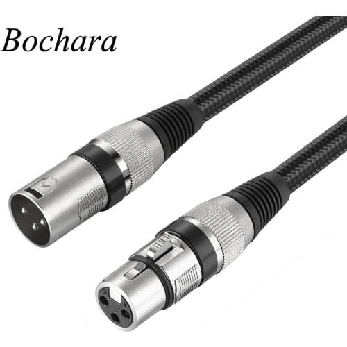 Bochara XLR Cable Male to Female M/F 3Pin jack Extension Cable For Microphone Mixer 1m 2m 3m 5m 10m 20m Black Fabric Braided
