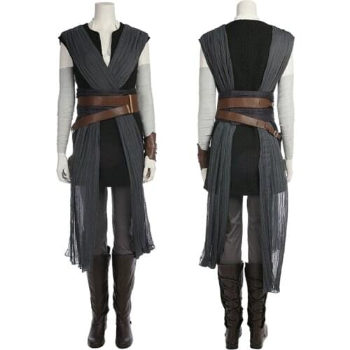 Adult Women Star : The Last Jedi Rey Battle Clothes Cosplay Costume Halloween Masquerade Outfit Full Props Suit With Boot
