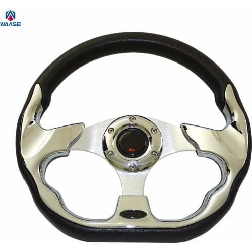 Waase 320mm Universal PU Leather Racing Sports Auto Car Steering Wheel with Horn Button 12.5 inches Chrome