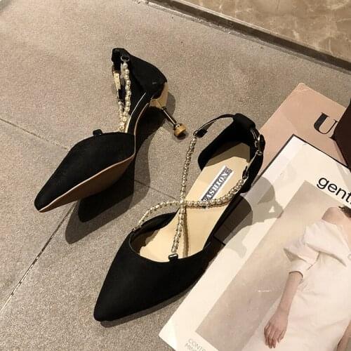 Woman 2020 Summer Sandals Women Square High Heels Pumps Female Sandals Hight Heels Shoes Ladies Flock Point Toe Sandals U22-50