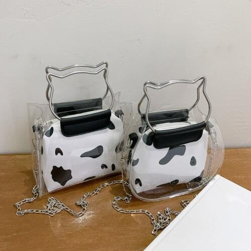 Women Transparent Composite Bags Cow Pattern Top-handle Crossbody Bag Purses Fashion Exquisite Shopping Bag