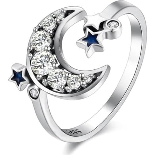Creative Blue Star Moon Crystal Open Ring Fashion Sexy Lady Index Finger Ring Accessories Exquisite Jewelry Gift