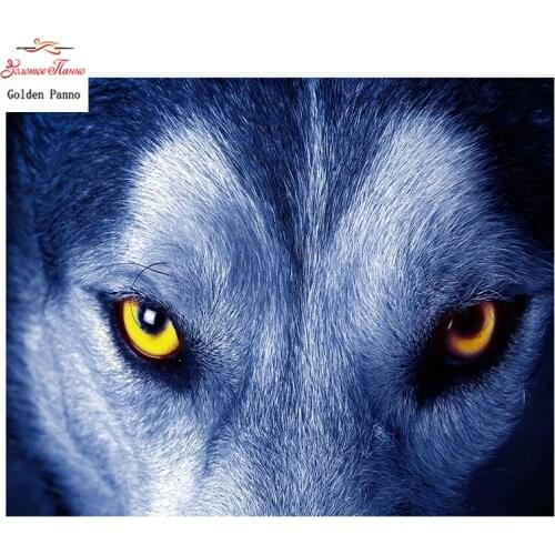 Golden panno 5D diy diamond embroidery Full square Diamond Painting dieren 3D diamond Mosaic Cross Stitch Animal Wolf eyes 0419