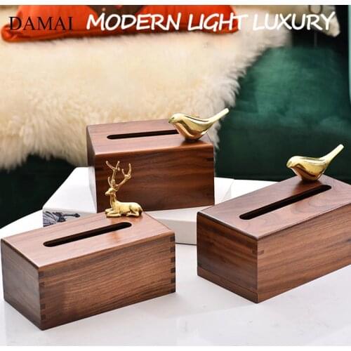 Golden Bird Tissue Boxes Copper Deer Decorative Black Walnut Napkin Holder Desktop Paper Towel Box Home Decoration Modern