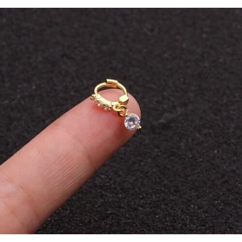 1 PCS Trendy Cute Small Round Crystal Pendant Ear Cuff Earrings Simple Micro Pave CZ Copper Piercing Earrings Ear Circle Hoops