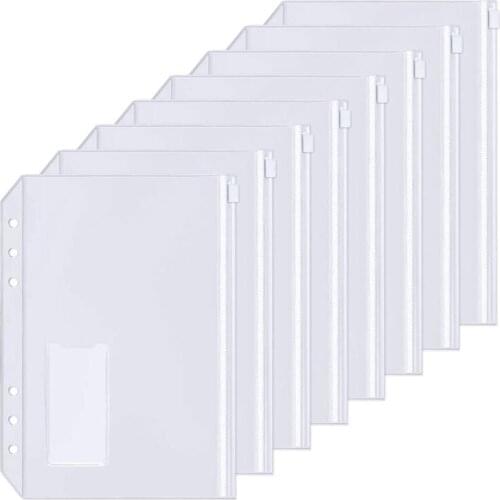 15Pcs A5 Binder Pockets 6-Hole Punched Zipper Binder Pocket with Plastic Zipper Label Pocket for 6-Ring Notebook Binder