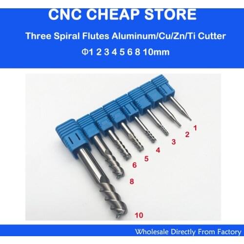 8pc Three 3 Flute Aluminum Cutter End Mill Tool Cutting Bit CNC Router Engraving HRC55 Tungsten Solid Carbide 1,2,3,4,5,6,8,10MM