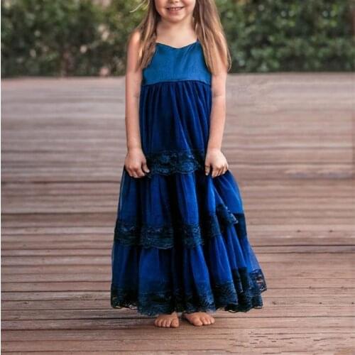 Royal Blue Velvet Flower Girls Dresses Bohemian Wedding Party Wears for Kids Jewel Neck Ankle Length Pleats Girls Birthday Gowns