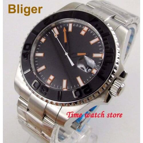 Bliger 43mm Miyota 8215 automatic watch men waterproof stainless steel date black dial sapphire ceramic bezel