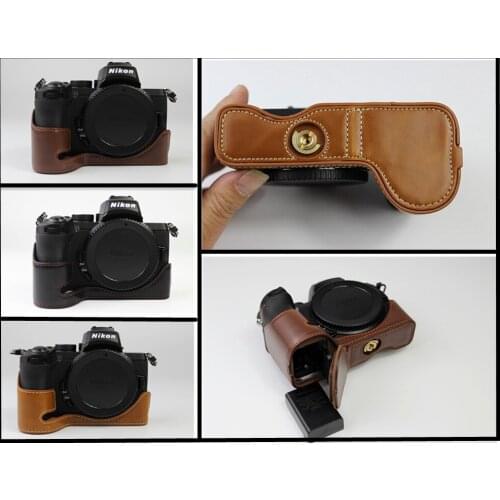 Pu Leather Camera Case Half Bag For Nikon z50 Camera Video Half Bag Professional bottom cover protector holder with Battery Open
