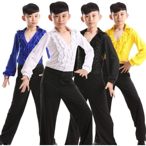 Kids morden shirt long sleeve dress shirts for boys dance wear latin dancing shirts tango mens lace ballroom ragazzo costumes