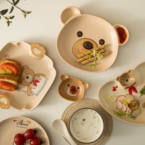 Bear baby porcelain tableware set bowl plate childrens tableware cartoon creative tableware