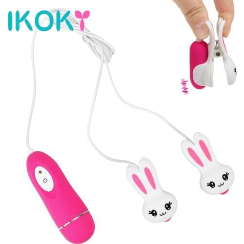 IKOKY Nipple Clip Vibrator Breast Massage 10 Speeds Clitoris Clamp Clitoral Stimulation Sex Toys for Couples Adult Product