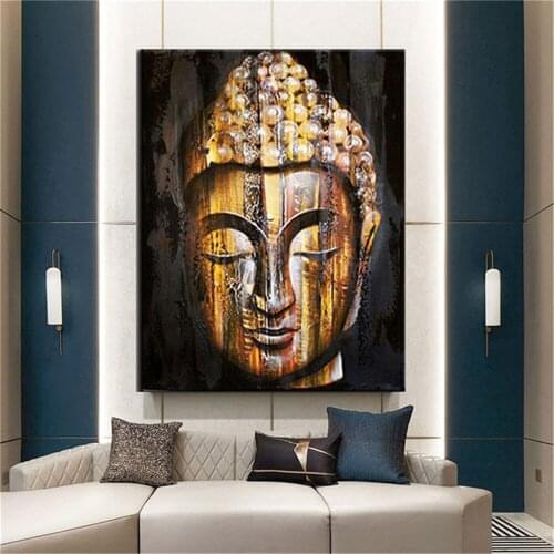 Hand-painted Oil Painting on Canvas Religious Posters and Prints Abstract Buddha Wall Art Picture for Living Room Decor No Frame