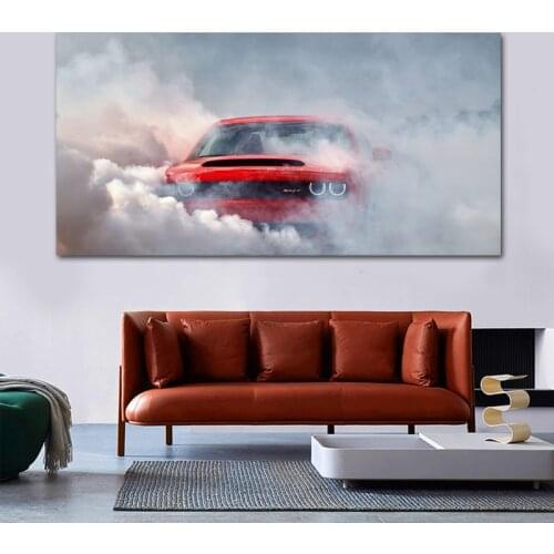 RELIABLI ART Red Car On The Clouds Pictures Abstract Landscape Canvas Printing For Living Room Home Wall Art Decoration NO FRAME