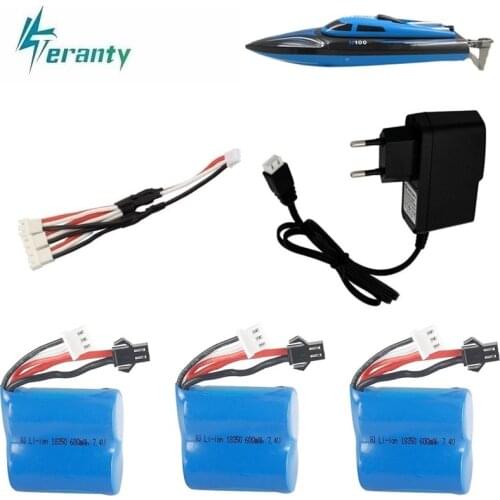 Teranty 7.4v 600mAh 18350 battery Charger Sets for H100 H102 H106 7.4v Li-ion Battery for JJRC S1 S2 S3 S4 S5 High Speed RC boat