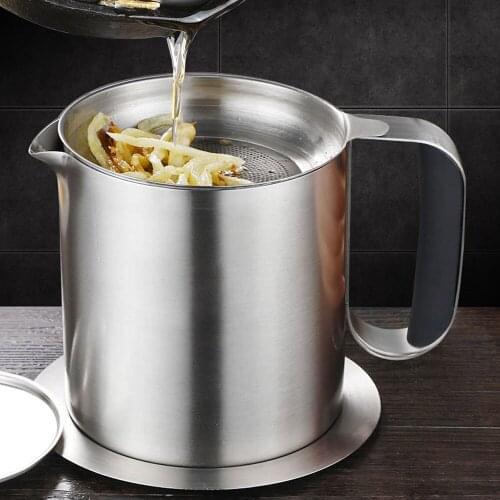 Oil filter container 1.0L stainless steel oil storage tank for kitchen cooking oil storage tank with removable filter and lid
