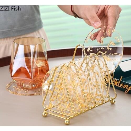 Creative Round Acrylic Coaster Tea Coaster Coffee Mugs and Cups Insulation Pads Home Living Room Study Coasters In Holder Set