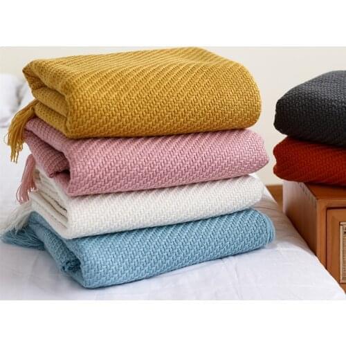 Summer Cool Six-Color Solid Color Sofa Blanket Woven Bed Flag Bed End Woolen Lunch Break Quilt Aviation Blanket