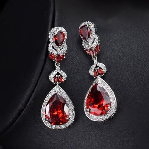 Trendy Chandelier Earrings Water Drop Shaped Cubic Zirconia Brincos Crystal Joyeria Bridal Long Earrings Luxury Wedding Jewerly