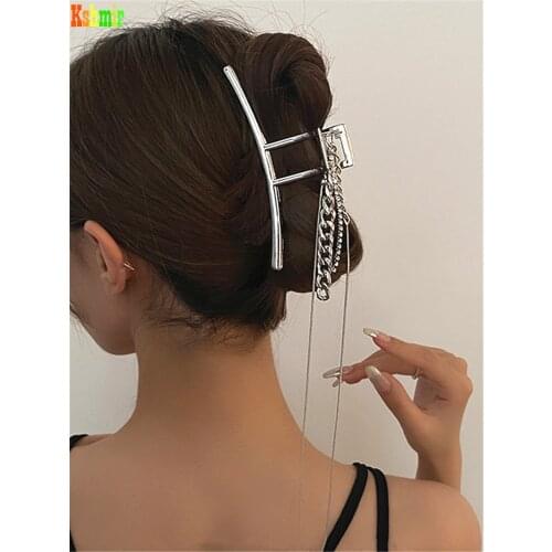 Fashion tassel chain metal large ladies hair clip refined claw clip back of the head hair grab clip metal hair card girl gift