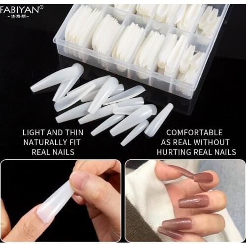 240/600Pcs Natural/Clear Long Ballerina Coffin False Nail Full Cover Nail Art Tips Extension Fingernails Manicure Tool