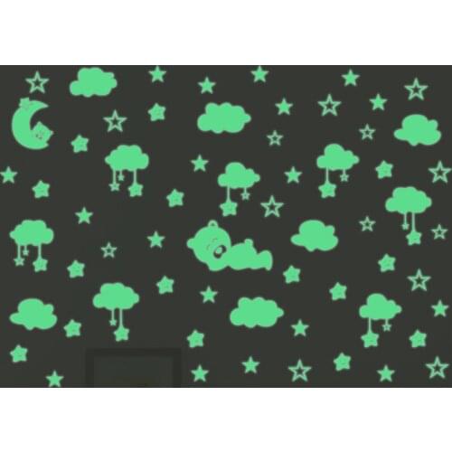 Cartoon Luminous Stars Bear Clouds Wall Sticker for Kids Baby Rooms Glow in the Dark Wall Decal Peel & Stick Vinyl DIY Art Mural