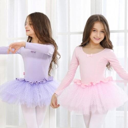 Girls New Cotton Ballet Dancing Dress Kids Long Sleeved Dancing Suit Children Leotard Ballet Skirt Childrens Day Suit B-6379